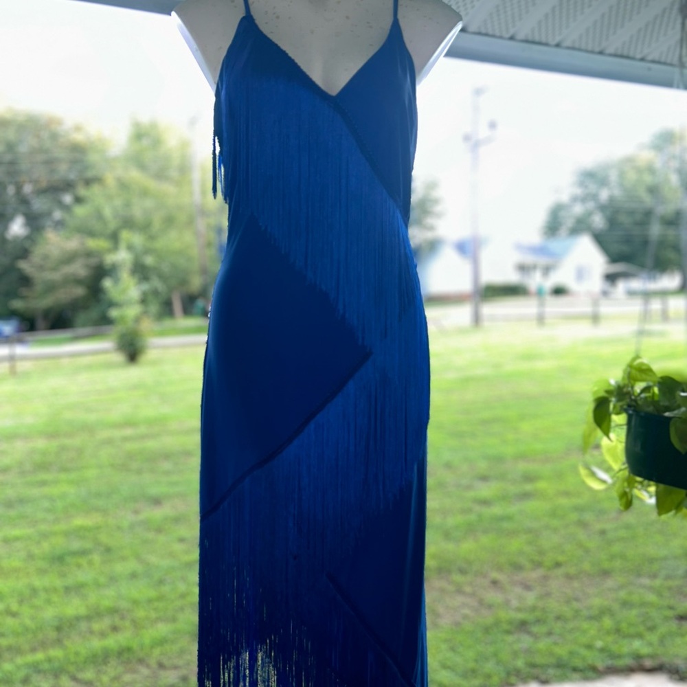 Banjul Asymmetrical Blue Fringe Dress